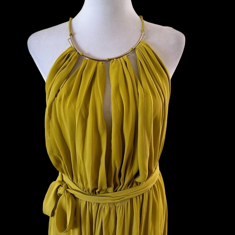 CqbyCq Flowy Deep V-Neck Maxi Dress With Tie Yellow Size Large - Picture 3 of 9